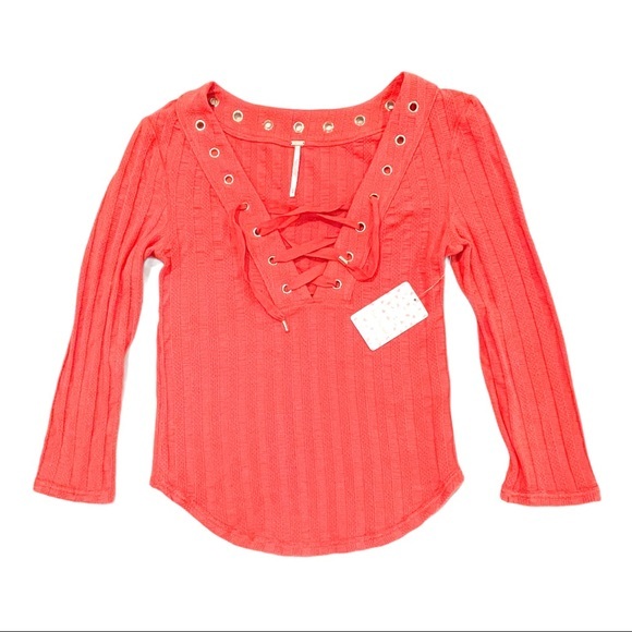 NWT FREE PEOPLE Textured Lace Grommet Henley - Picture 2 of 4